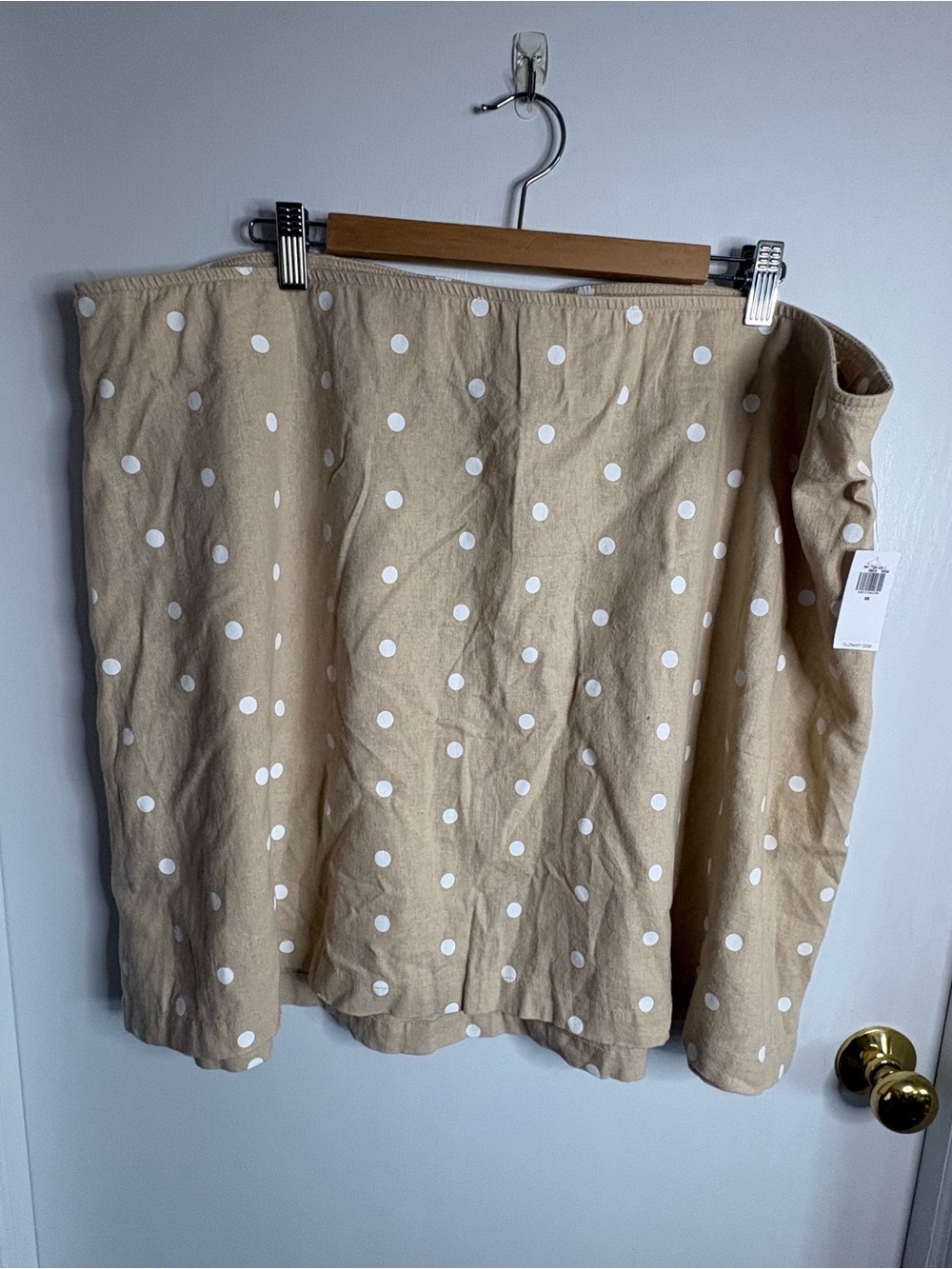 Old Navy Beige Polka Dot A-Line Skirt Preppy Classic Linen Blend